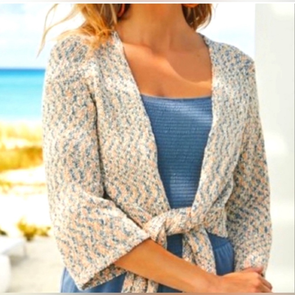 Soft Surroundings Tie Front Patterned Sweater - image 1